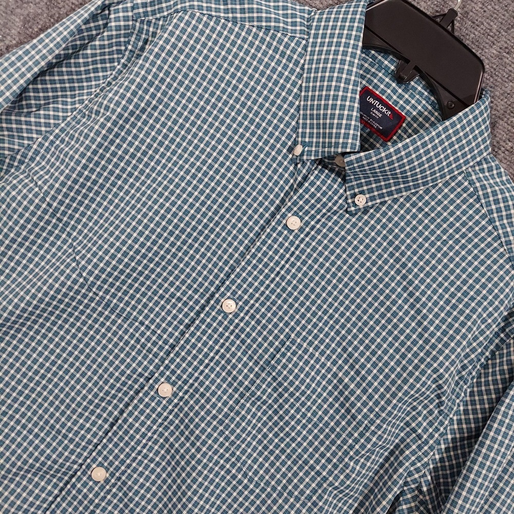 UNTUCKit Shirt Mens Large Green Check Long Sleeve Tully Button Up Stretch Casual